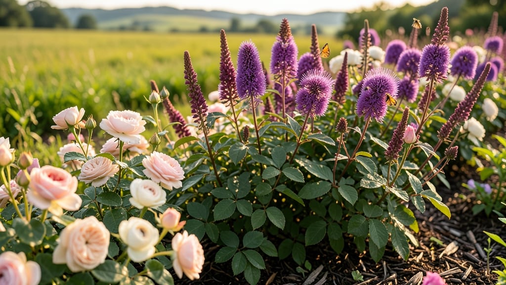 Butterfly Bush and Roses Border